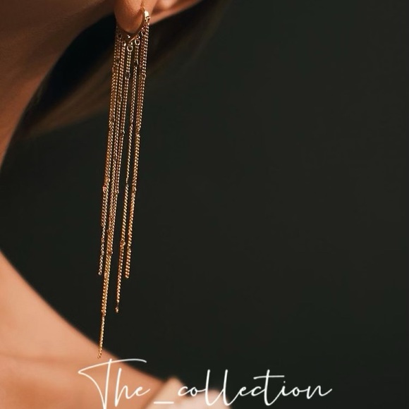 18K GOLD LONG TASSEL HOOP EARRINGS - Picture 3 of 3